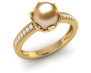 Golden Pearl Crown Ring