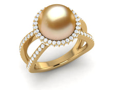 Load image into Gallery viewer, Golden Double Band Pave Halo Ring