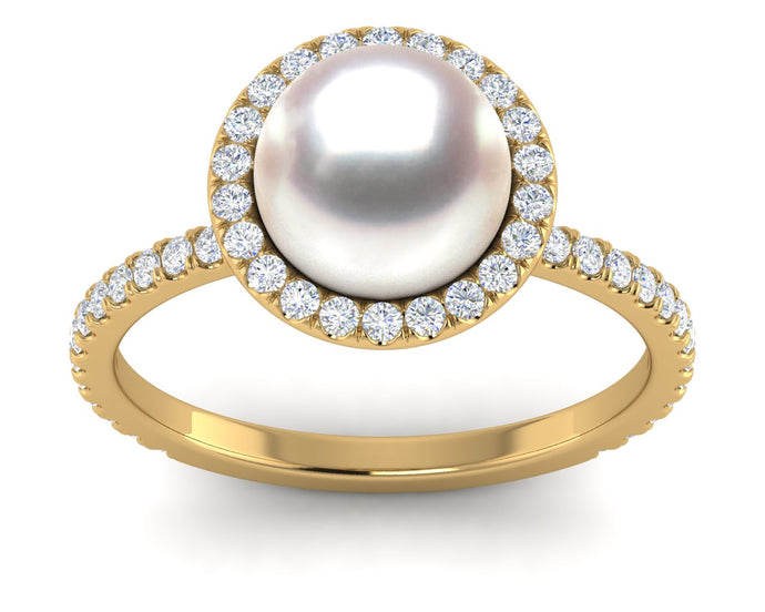 Akoya Pearl Diamond Halo Ring