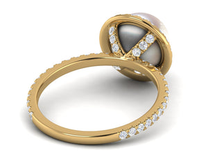 Akoya Pearl Diamond Halo Ring