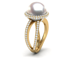 Freshwater Double Band Pave Halo Ring