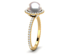 Load image into Gallery viewer, Akoya Pearl Diamond Halo Ring