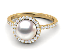 Load image into Gallery viewer, Akoya Pearl Diamond Halo Ring