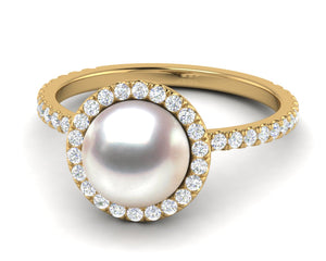 Akoya Pearl Diamond Halo Ring